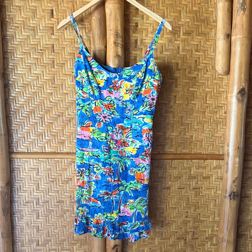 Jams world Tropical Breeze Hawaiian Floral Blue Sleeveless mini Dress XS